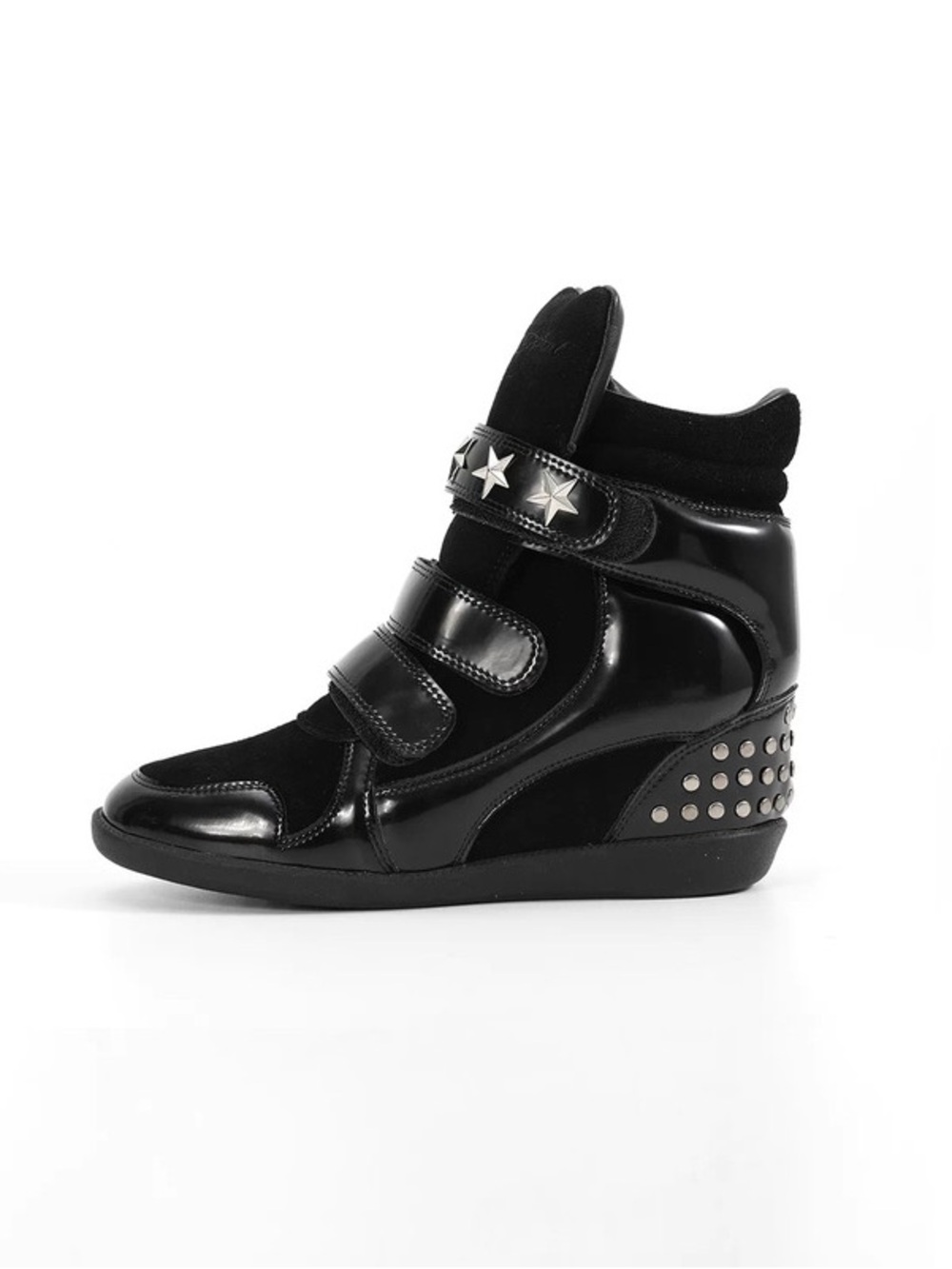 Womens Black Wedge Sneaker with Star Accent